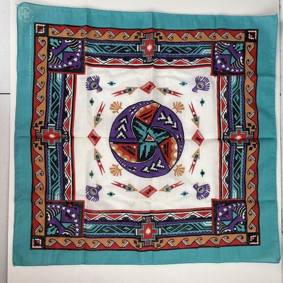 Vintage Wamcraft Bandana Handkerchief Aztec Native American Turquoise Purple - Picture 6 of 6